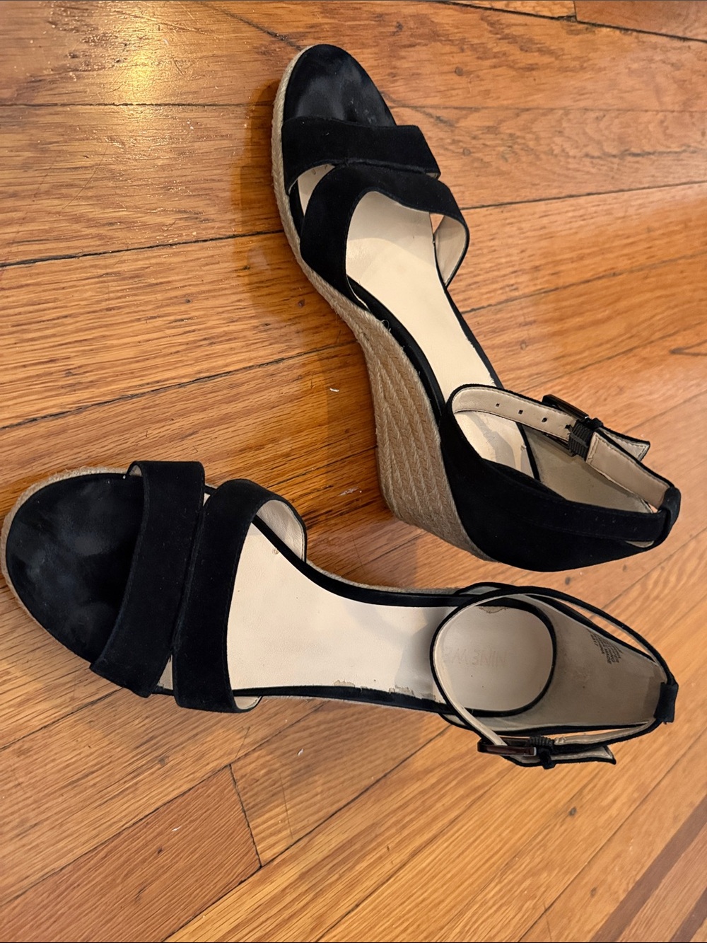 Nine West Jabrina Espadrille Wedge Sandals for Women - Black Suede Ankle Strap s